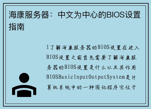 海康服务器：中文为中心的BIOS设置指南